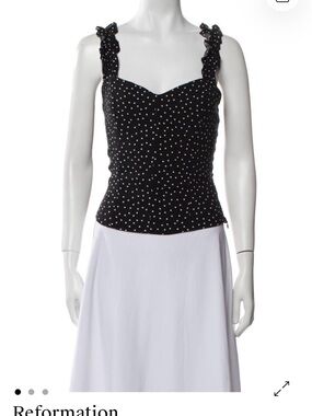 Reformation Black Polka Dot Ruffle-Strap Camisole